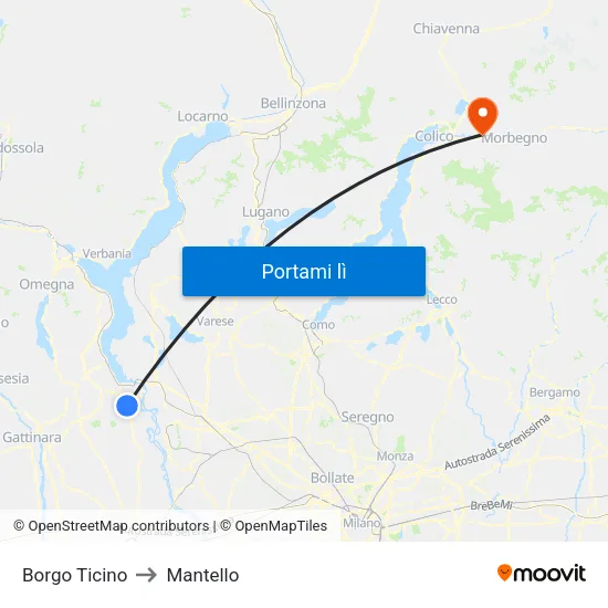 Borgo Ticino to Mantello map