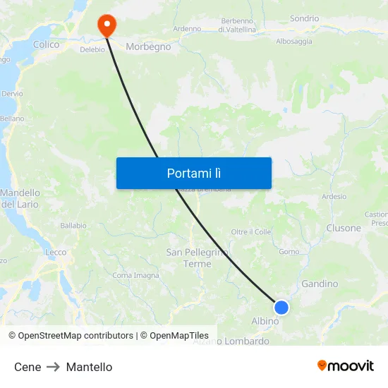 Cene to Mantello map