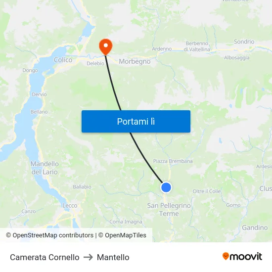 Camerata Cornello to Mantello map