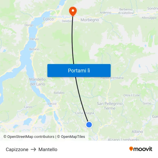 Capizzone to Mantello map