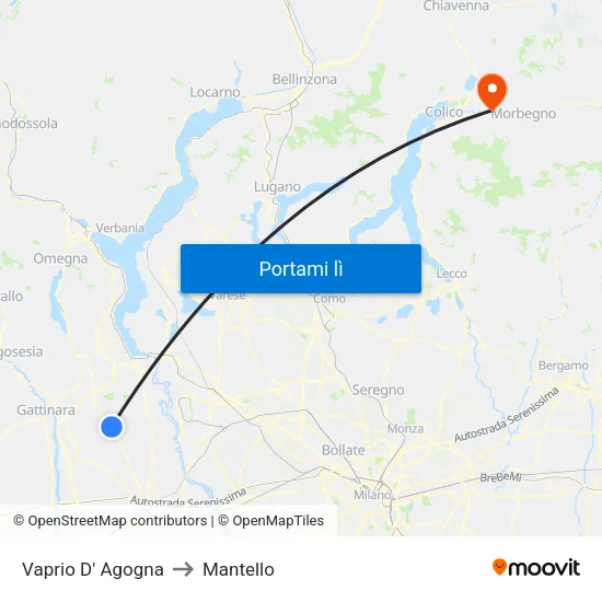 Vaprio D' Agogna to Mantello map