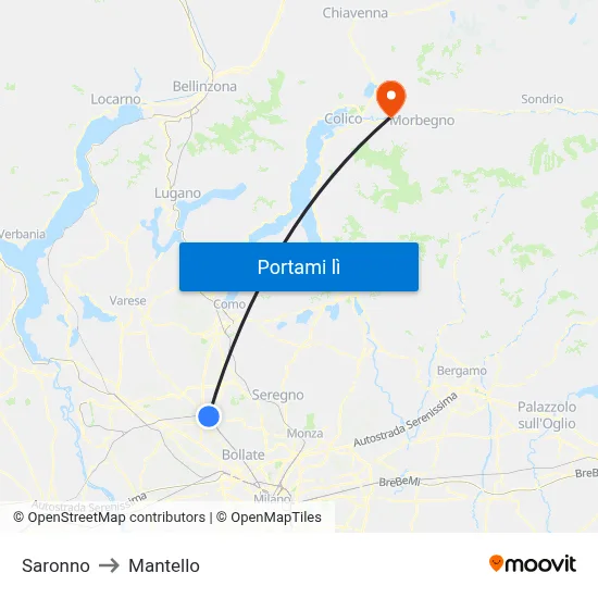 Saronno to Mantello map
