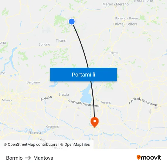 Bormio to Mantova map