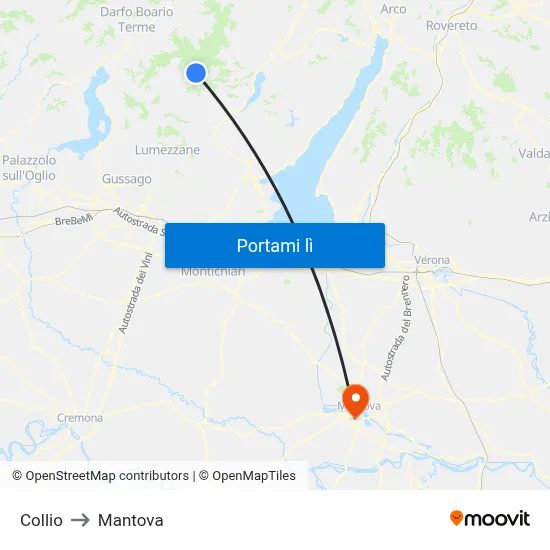 Collio to Mantova map