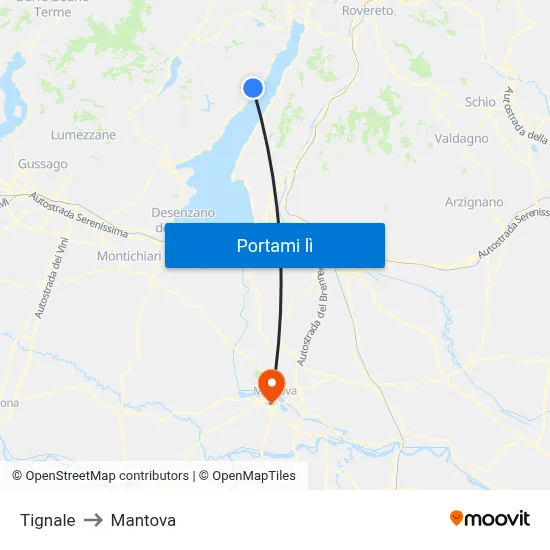 Tignale to Mantova map