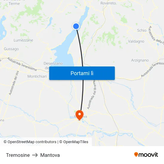 Tremosine to Mantova map