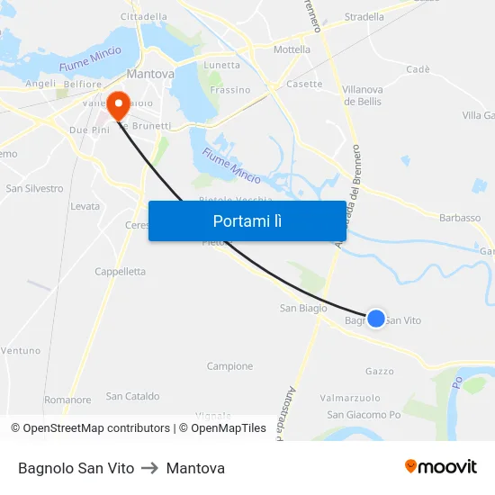 Bagnolo San Vito to Mantova map