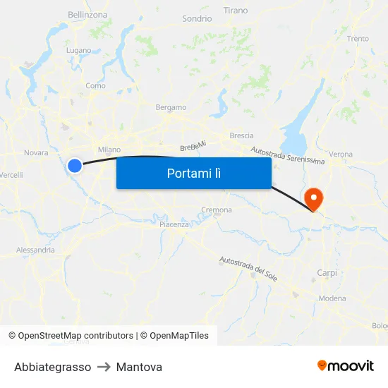 Abbiategrasso to Mantova map