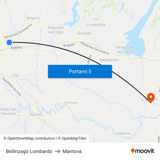 Bellinzago Lombardo to Mantova map
