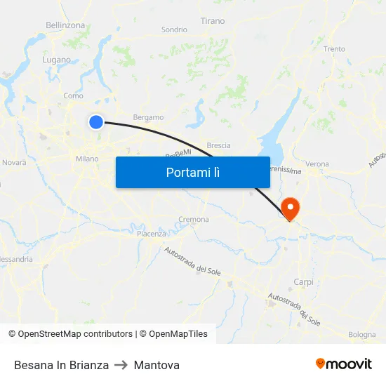 Besana In Brianza to Mantova map