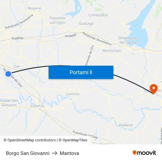 Borgo San Giovanni to Mantova map