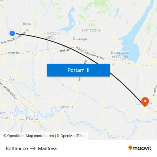 Bottanuco to Mantova map