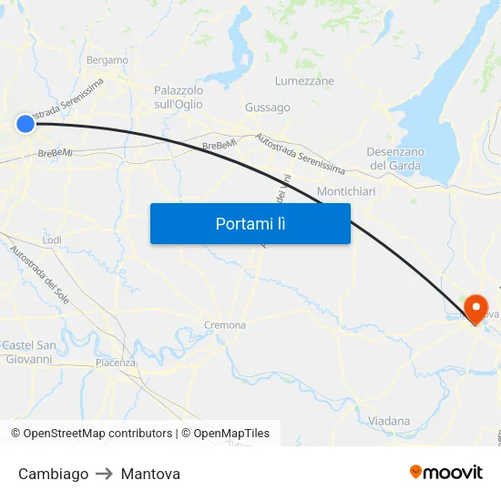 Cambiago to Mantova map