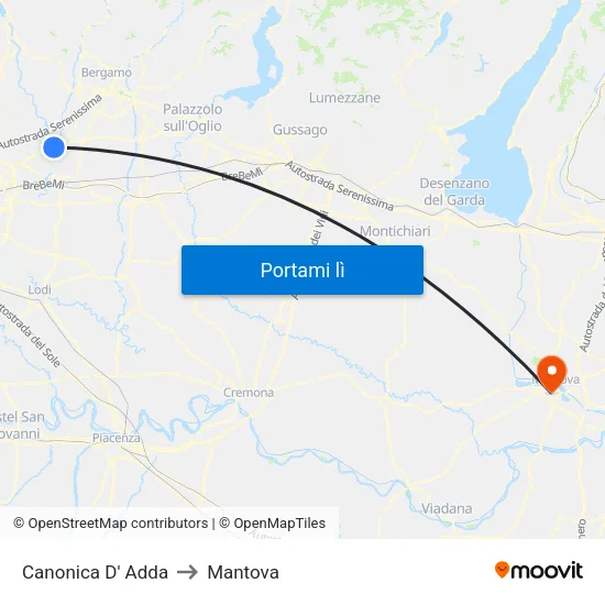 Canonica D' Adda to Mantova map