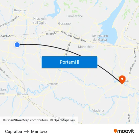 Capralba to Mantova map