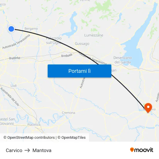 Carvico to Mantova map