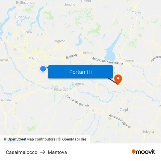 Casalmaiocco to Mantova map