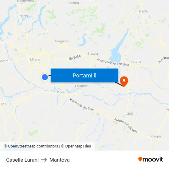 Caselle Lurani to Mantova map