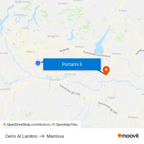 Cerro Al Lambro to Mantova map