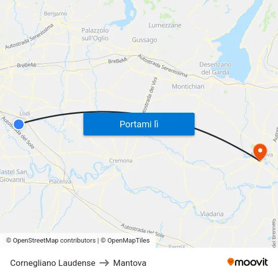 Cornegliano Laudense to Mantova map