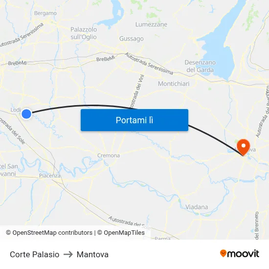 Corte Palasio to Mantova map