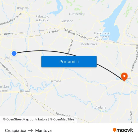 Crespiatica to Mantova map