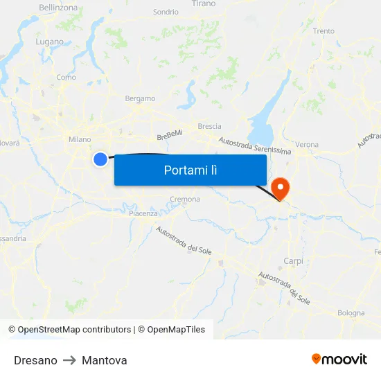 Dresano to Mantova map