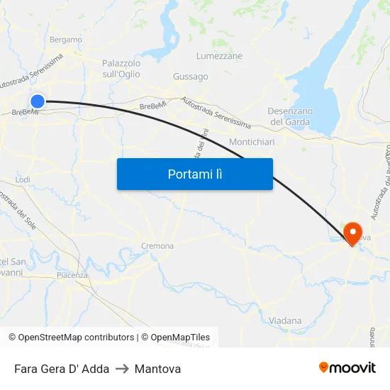 Fara Gera D' Adda to Mantova map
