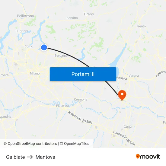 Galbiate to Mantova map