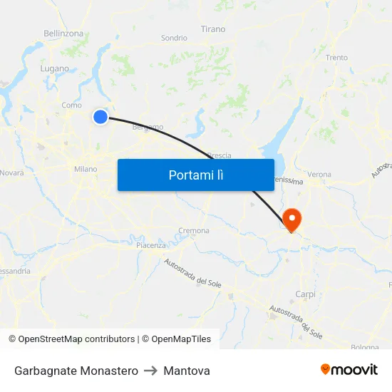 Garbagnate Monastero to Mantova map