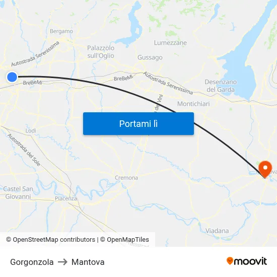 Gorgonzola to Mantova map
