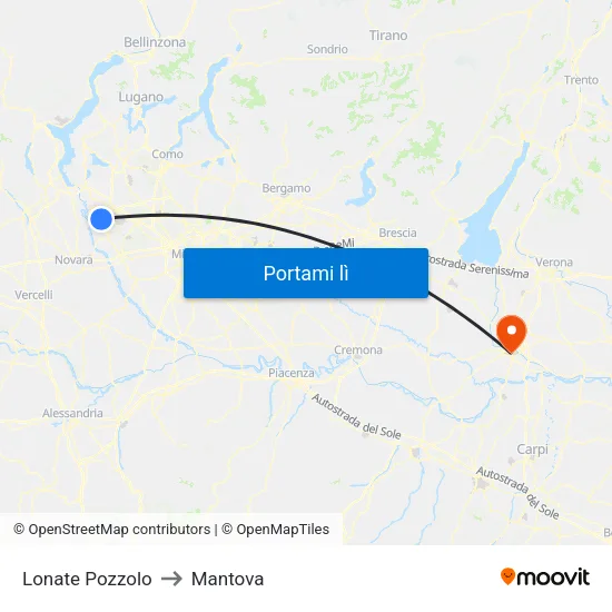 Lonate Pozzolo to Mantova map