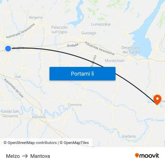 Melzo to Mantova map
