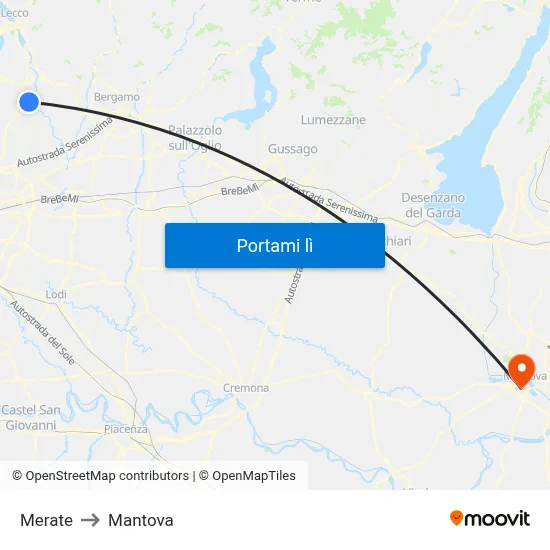 Merate to Mantova map