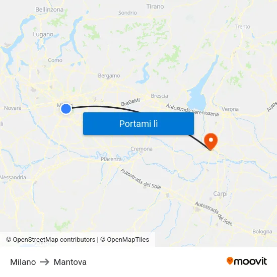 Milano to Mantova map
