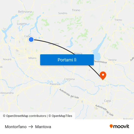 Montorfano to Mantova map