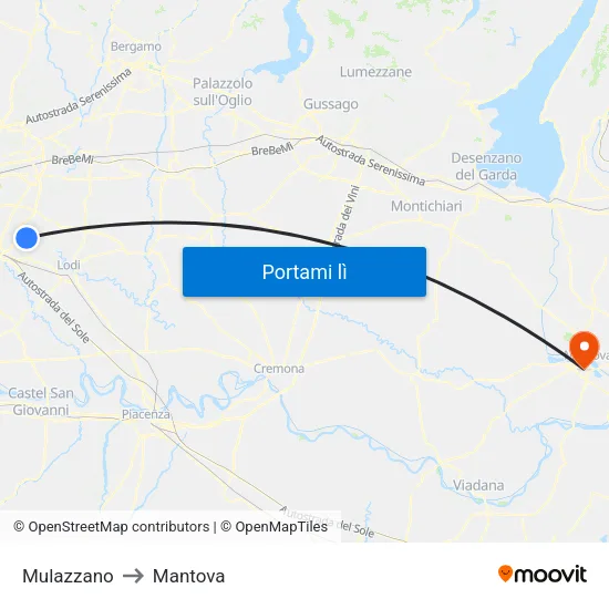 Mulazzano to Mantova map