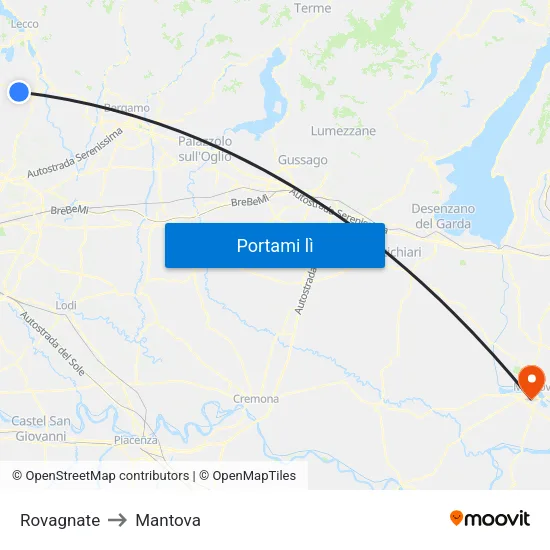 Rovagnate to Mantova map