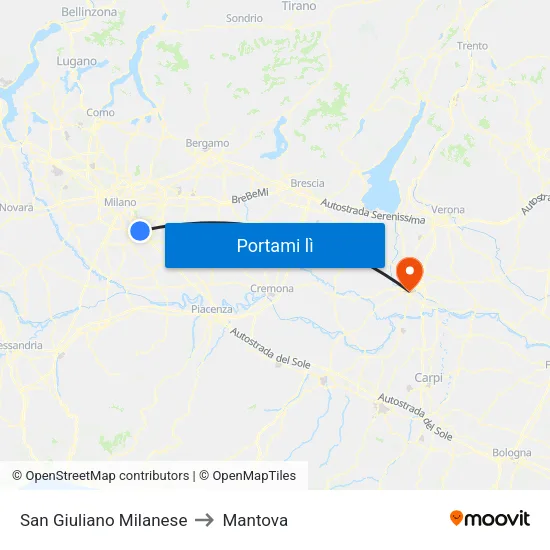 San Giuliano Milanese to Mantova map