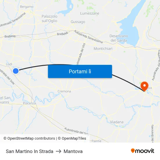 San Martino In Strada to Mantova map