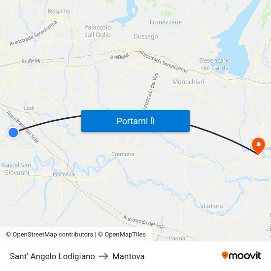 Sant' Angelo Lodigiano to Mantova map