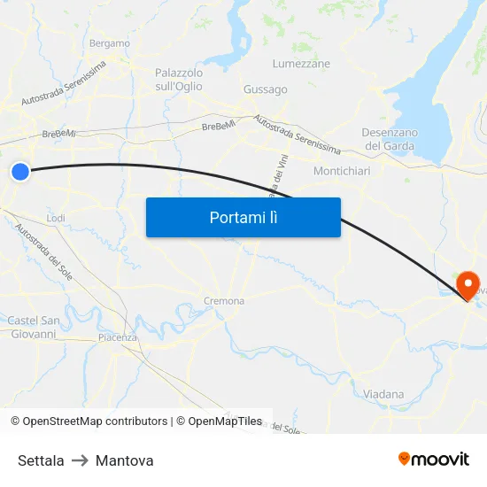 Settala to Mantova map
