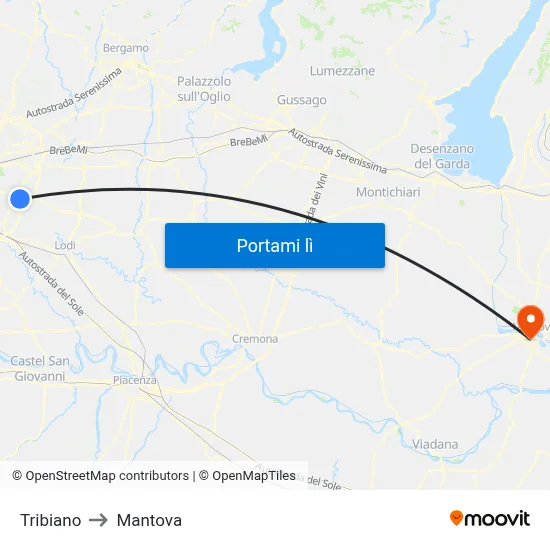 Tribiano to Mantova map