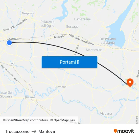 Truccazzano to Mantova map