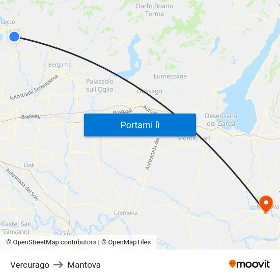 Vercurago to Mantova map