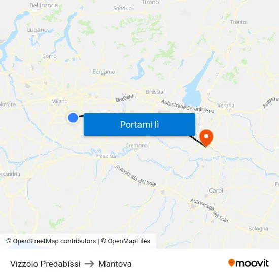 Vizzolo Predabissi to Mantova map