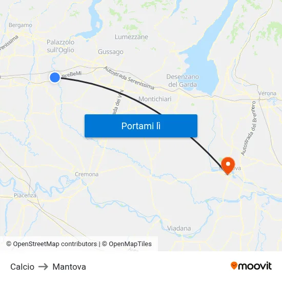 Calcio to Mantova map