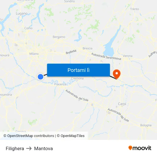 Filighera to Mantova map