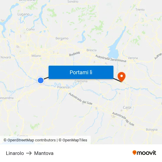 Linarolo to Mantova map