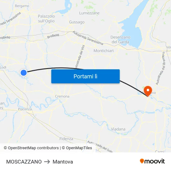 MOSCAZZANO to Mantova map